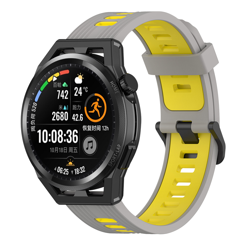 KMaxAI Compatible with Huawei Watch GT6/5 46mm Silicone Strap, Contrasting Color Watch GT4/3/2 Pro Dopamine Sports Watch Band, Fresh Replacement Wristband, Gray And Yellow