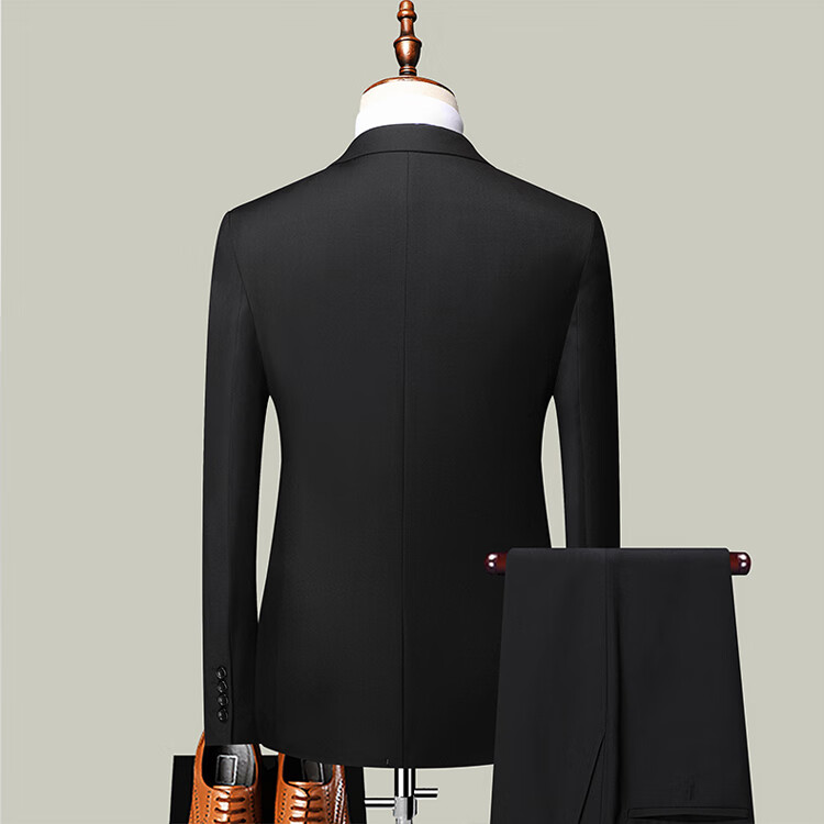 ROMON Men's Business Slim Fit Suit Set Single Button Black XL Groom Best Man Formal Wear 1