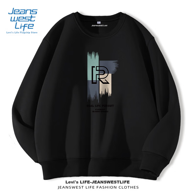 JEANSWEST LIFE Zhenweisi Crew Neck Sweatshirt for Men, Spring And Autumn Heavyweight Quality Breathable Top, American Trendy Brand Youth Versatile Jacket 21