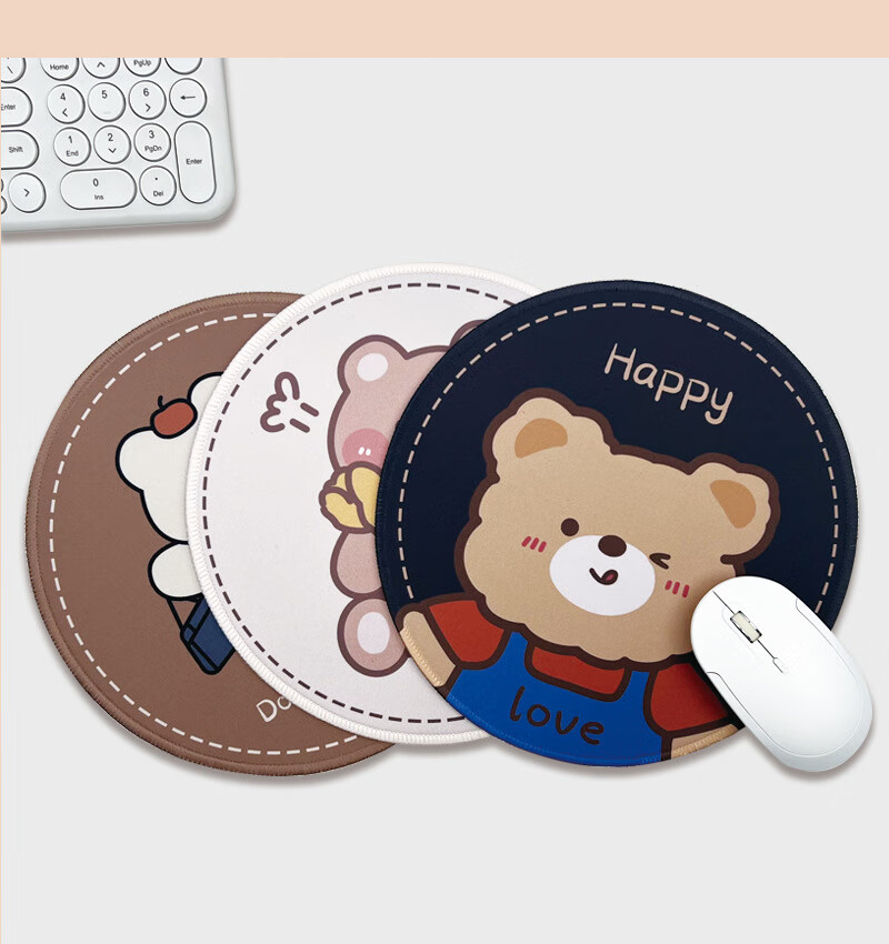 Youbili Mouse Pad Small Cute Cartoon Round Office Desk Mat Customized for Women, E-Sports Gaming Creative Round Pad Diameter 24cm 9400-Love Bear 9