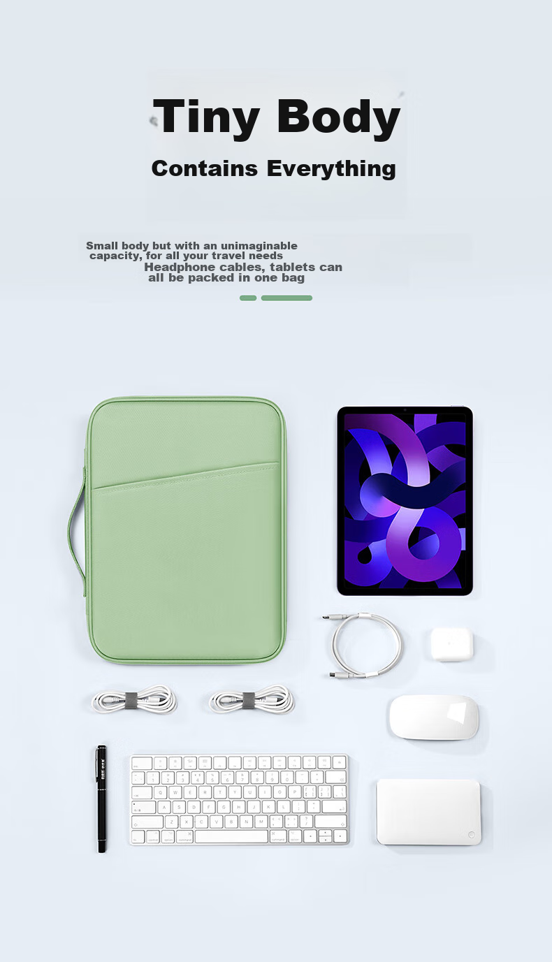 JPLAYER Tablet Storage Bag, 13-Inch Shockproof Protective Case, Handbag Suitable for IPad Pro/Huawei MatePad Pro 12.6/Lenovo Xiaoxin/Xiaomi, Fresh Gree 4