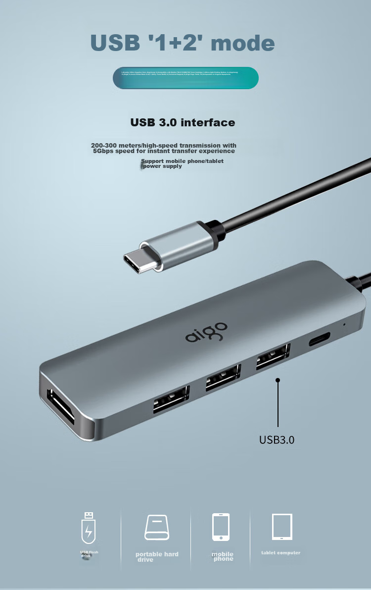 Aigo Type-C Expansion Dock, USB3.0 Hub, Gigabit Ethernet Port Adapter, HDMI/VGA Converter, SD/TF Card Reader, PD100W Power Supply Expansion Dock T11 (Metal) 6