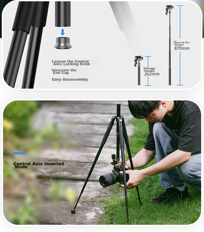 Youlanzi Ulanzi MT-63 Camera Reverse Folding Tripod, DSLR Climbing Outdoor Stand, Mini Portable Photography Tripod, 360° Pan Head, Detachable Center Colum 8