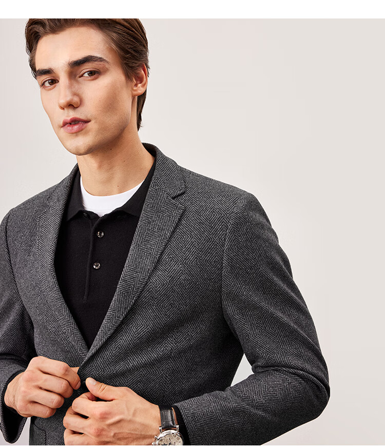 FIRS [Wool Warmth] Men's Suit, Autumn And Winter Style, Floral Texture, Fitted Double-Breasted, Crisp Business Casual Jacket 10