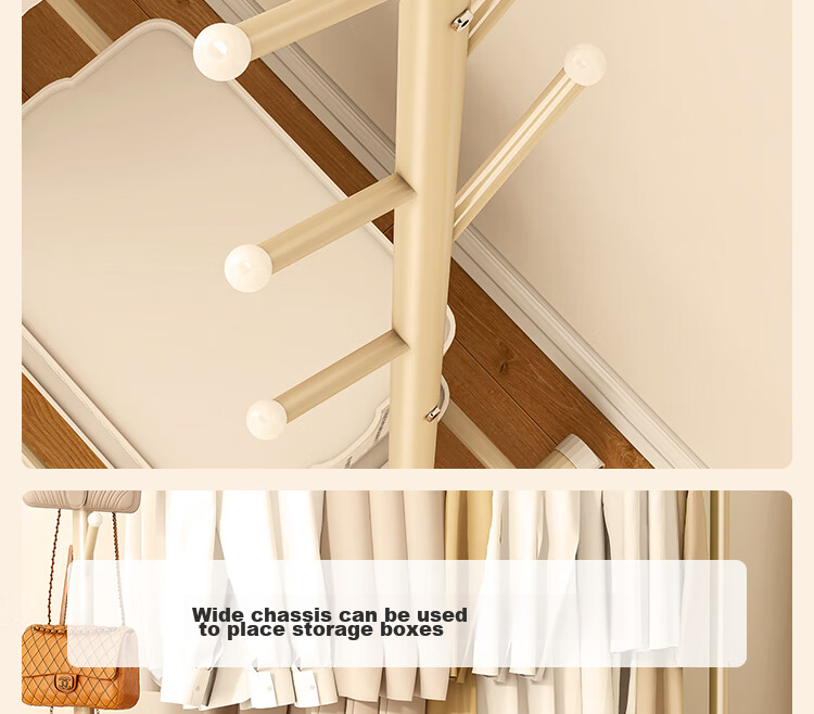 QIAONAMEI Clothes Drying Rack, Floor-Standing Bedroom Coat Rack, Indoor Dormitory Clothes Hanger, Storage Rack, Balcony Clothes Rod, 2441-WH 11