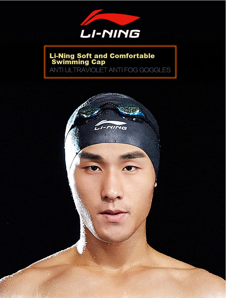 Li-Ning Swimming Trunks, Men's Goggles, Swim Cap Set, Professional Comfortable Sports Quick-Dry Swimming Suit, 171 Set, Non-Prescription, 2XL 30