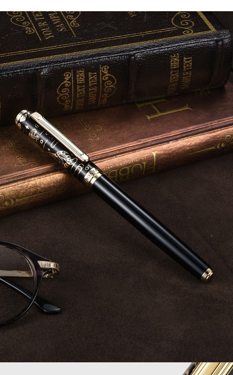 MONTAGUT [Mid-Autumn Festival Gift] Signature Pen for Men And Women, Black High-End Business Ballpoint Pen, Tiger Embossed Series Hong Li Ya 0.5mm 6
