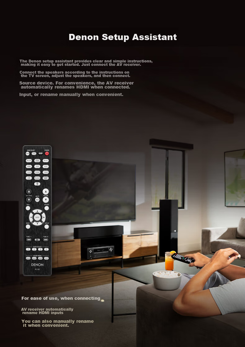 DENON AVR-X1800H Amplifier with 3D Sound Effects, 8K Home Theater, 7.2 Channel HEOS Lossless Music Streaming, 175W High Power, Imported Dolby Atmos DTS:X Bluetooth WiFi 11
