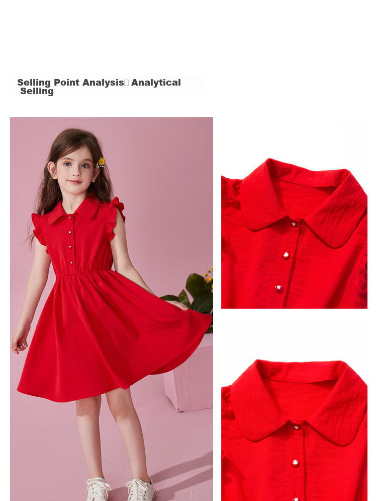ASK JUNIOR Girls' Summer Dress, Sleeveless Children's Ruffle Trim Thin Shirt Collar Vacation Princess Dress 4