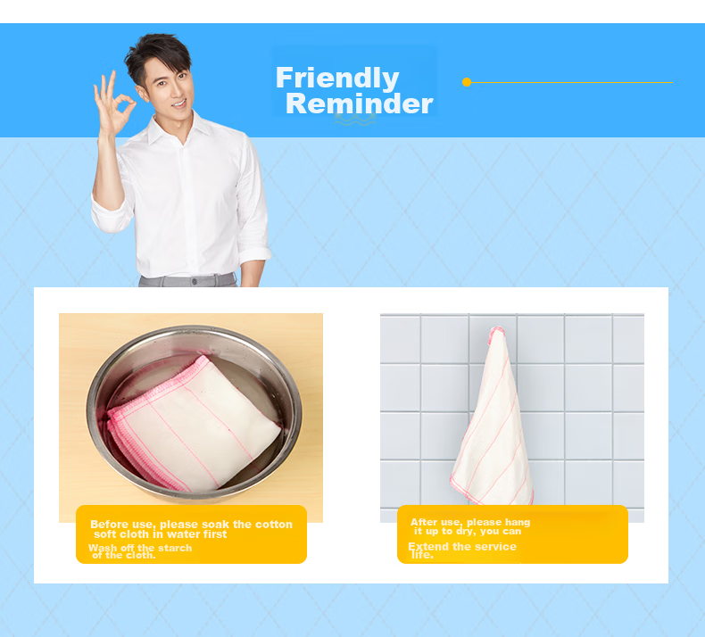 MIAOJIE Cotton Soft Cleaning Cloth, 30*30cm, 8-Pack, Kitchen Dishwashing Cloth, Highly Absorbent Wipe, Oil-Removing Household Cleaning Tool 7