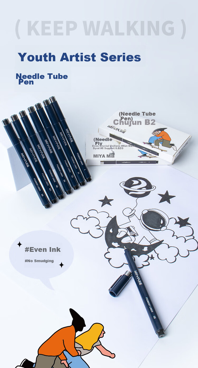 [Lowest Price Online] MIYA (MIYA) Line Drawing Needle Tip Pens, 6-Piece Mixed Set, Straight Liquid Small Regular Script Outlining Pens, Soft Pen Markers, Fine Line Drawing Pens for Art, Sketching, And Calligraphy 1