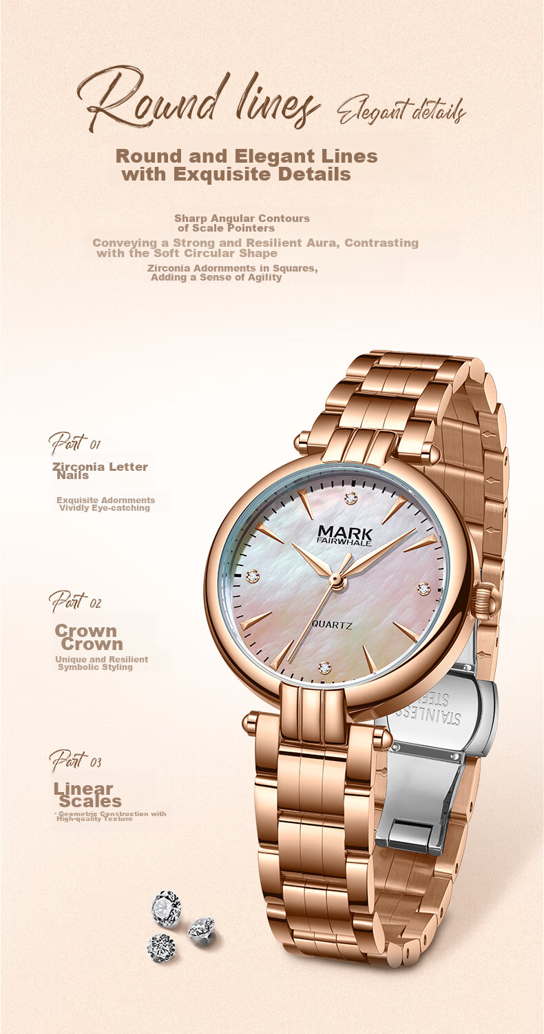 MARK FAIRWHALE Small Petal Watch for Women with Diamond-Inlaid Mother-Of Dial, Quality Waterproof Chinese Watch, Birthday Gift for Girlfriend 3640 3
