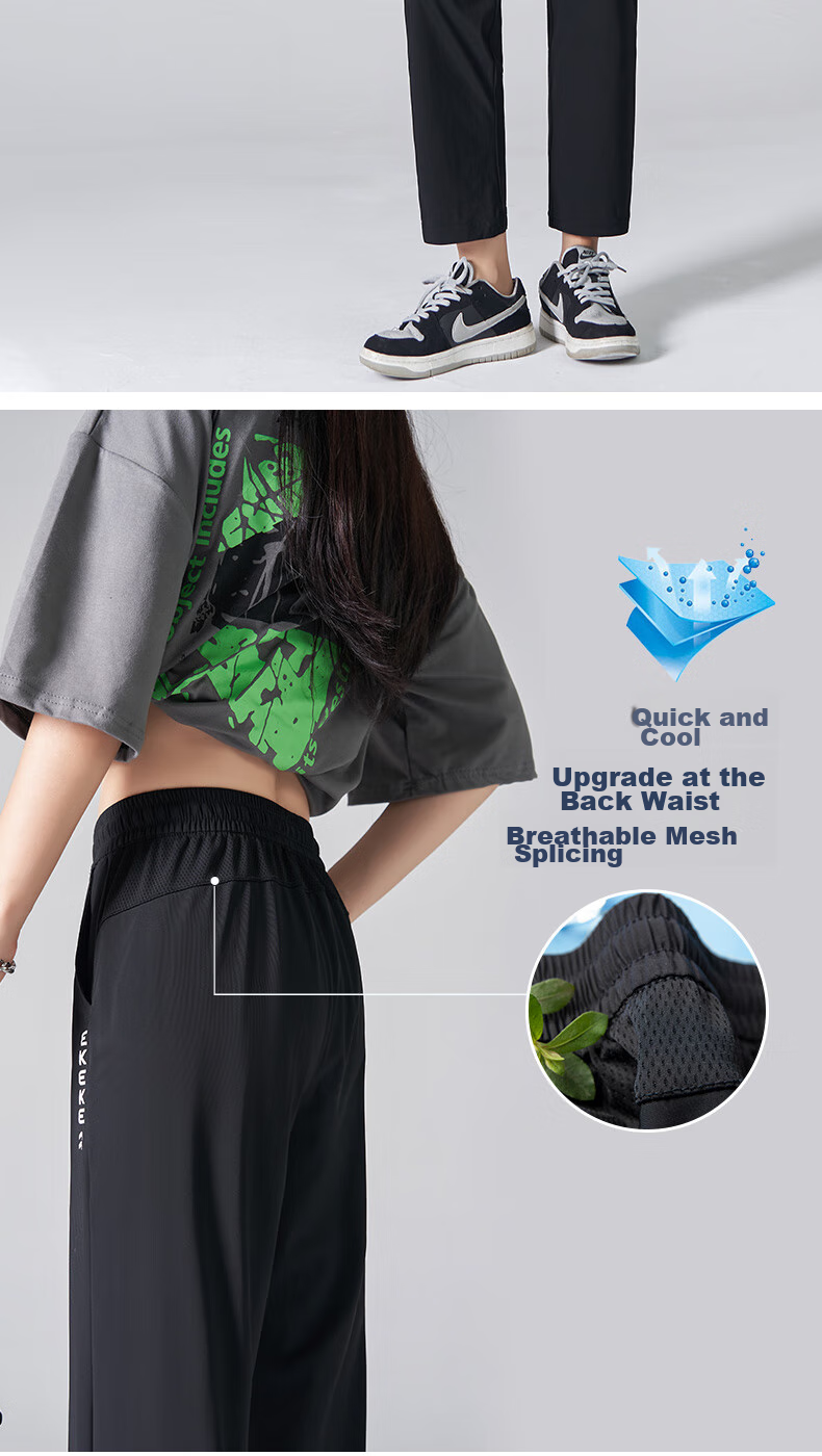 LangSha Ice Silk Sports Pants for Women, Quick-Dry Long Trousers, Summer Thin Mesh Breathable Loose Casual Pants for Couples 5