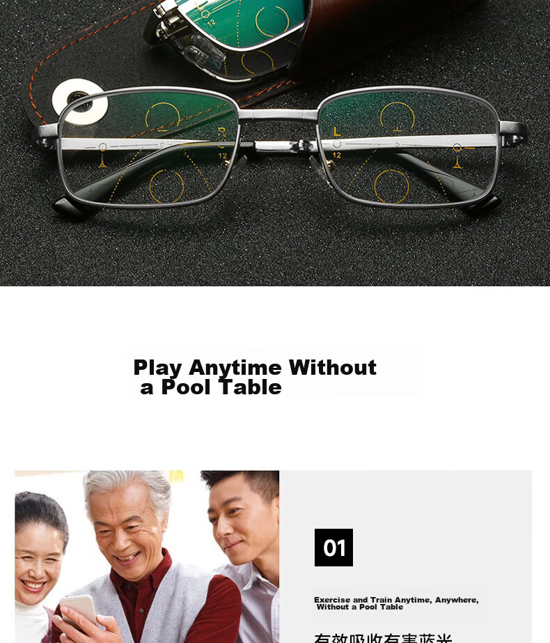 Boshide Reading Glasses, Foldable Reading Glasses, Progressive Multi-Focal Anti-Blue Light, Foldable Full-Frame [Silver] 100 Degrees 6