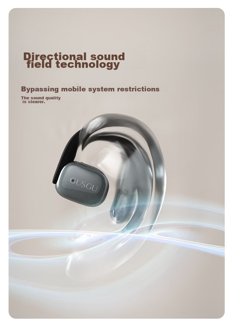 GUSGU Open True Wireless Bluetooth Earphones, Ear-Hook Style Non-In Music Sports Bone Conduction Concept Earphones, Compatible with Apple Huawei Xiaomi Phones, Black GU11 8