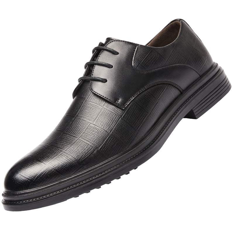 Huili Leather Shoes for Men, Business Casual British Style Derby Shoes, Versatile Comfortable Non-Slip Formal Shoes, Black, Size 39