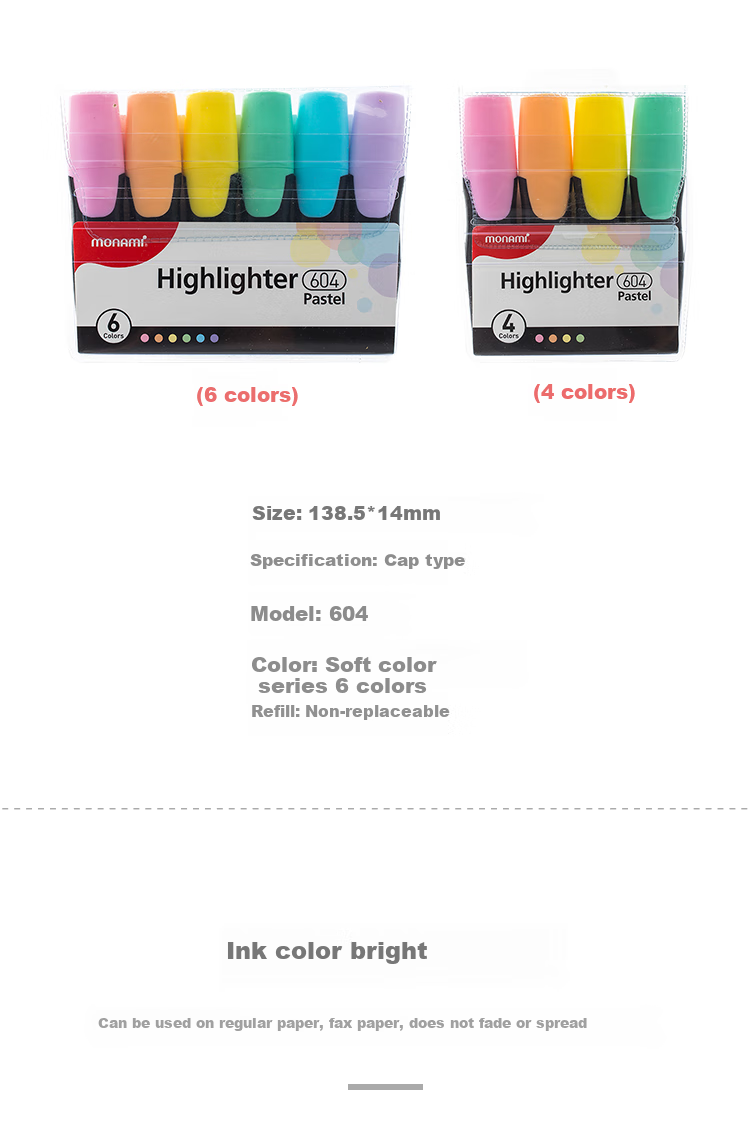 [Back to School Essential] Monami (Monami) Highlighters for Students, Square-Tip Marking Pens for Notes And Journaling, 6-Color Set 06020Z06 2