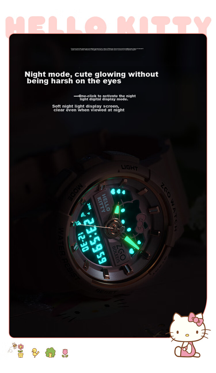Hello Kitty Student Watch for Female Middle And High School Students, Dual Display Sports Digital Watch with Waterproof Luminous Function, Children's Watch Sanrio 8