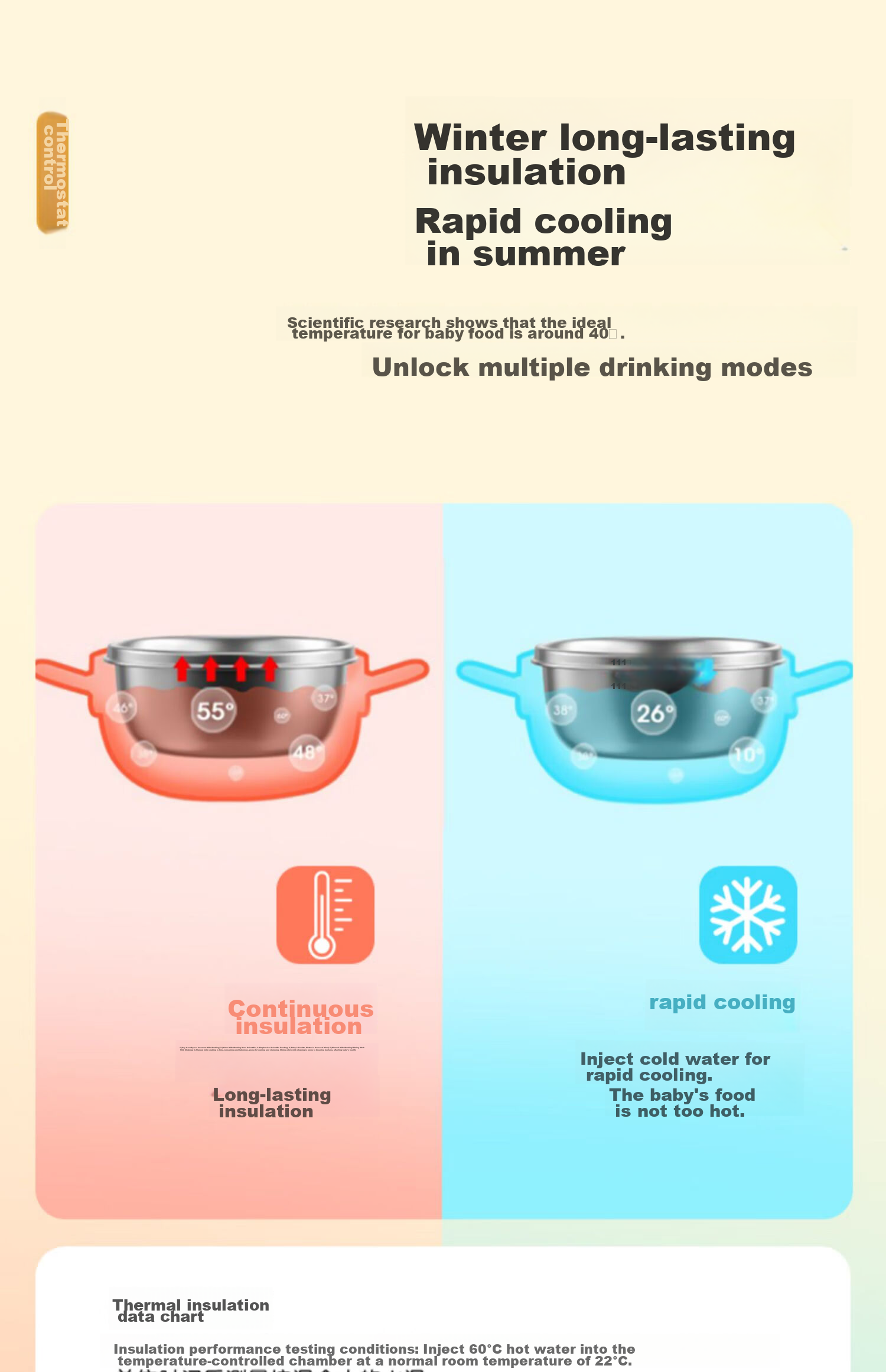 COOKSS Baby Food Bowl, Constant Temperature Water Injection Insulated Bowl, 316 Stainless Steel, Children's Tableware for Feeding, Light Blue 6