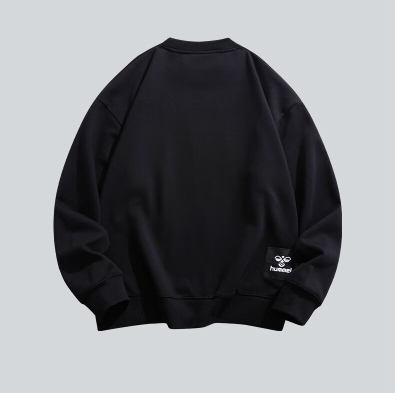Hummel Spring And Autumn Heavyweight Sweatshirt for Men And Women, Couple Outfit with Embroidery, Loose-Fitting Round Neck Top for Spring, Base Layer, Black, S 18