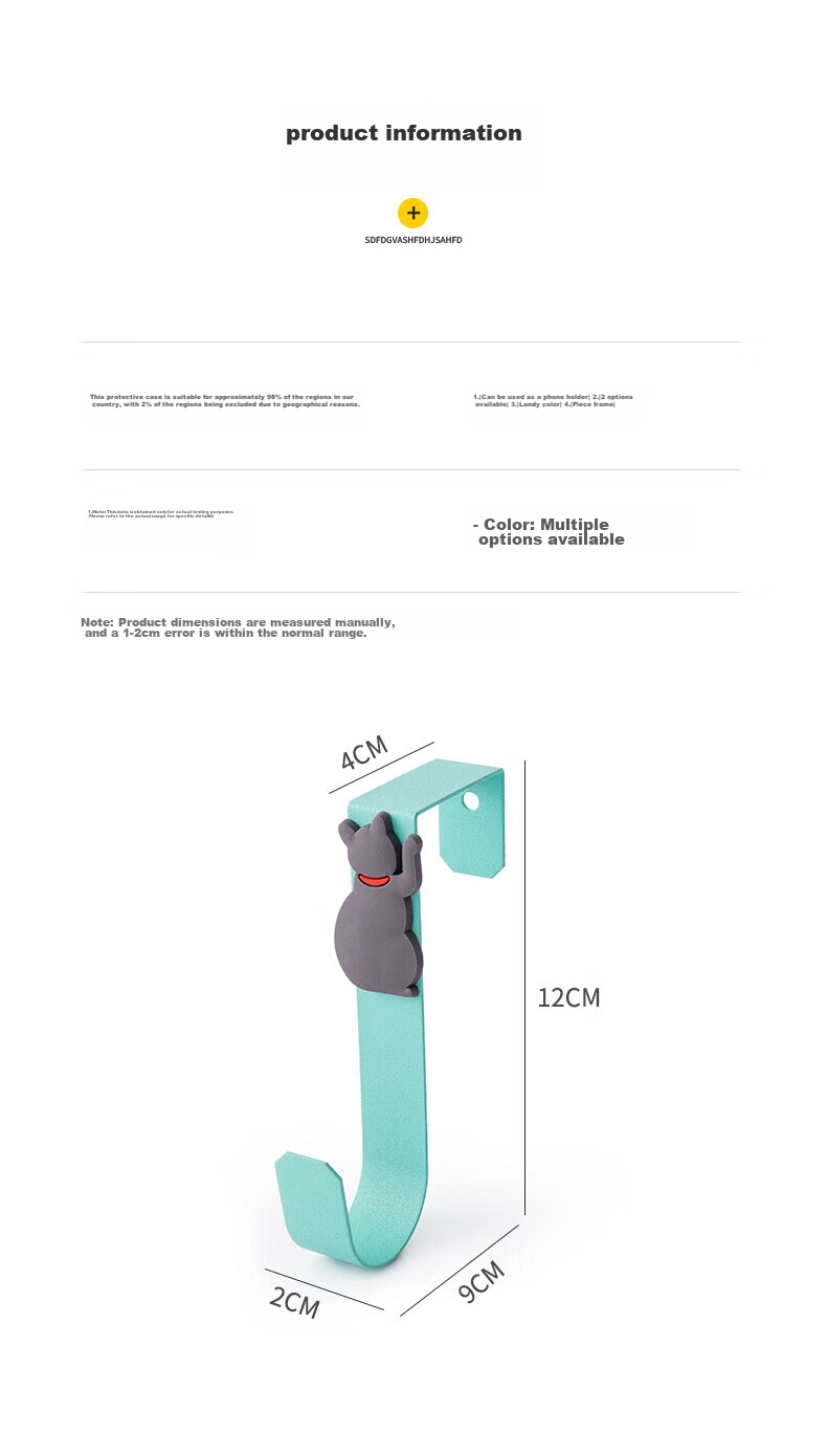 Fanyejia Door Hooks, Set of 4, Entryway Coat Rack, Over-The Storage Shelf, No Drilling Required, Cabinet Door Hooks, Cute Cat Design, Heavy-Duty Load-Bearing, for Student Dormitory Back-To Seaso 2