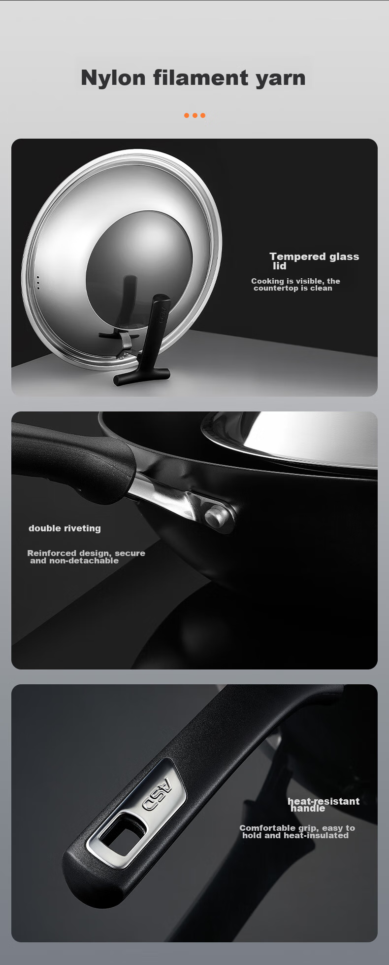 ASD Wok Cast Iron Pan Stainless Steel Non-Coated Whirlwind Bottom Stir-Fry Pan 32cm Compatible with Gas And Induction Stoves CF32Z1WG 16
