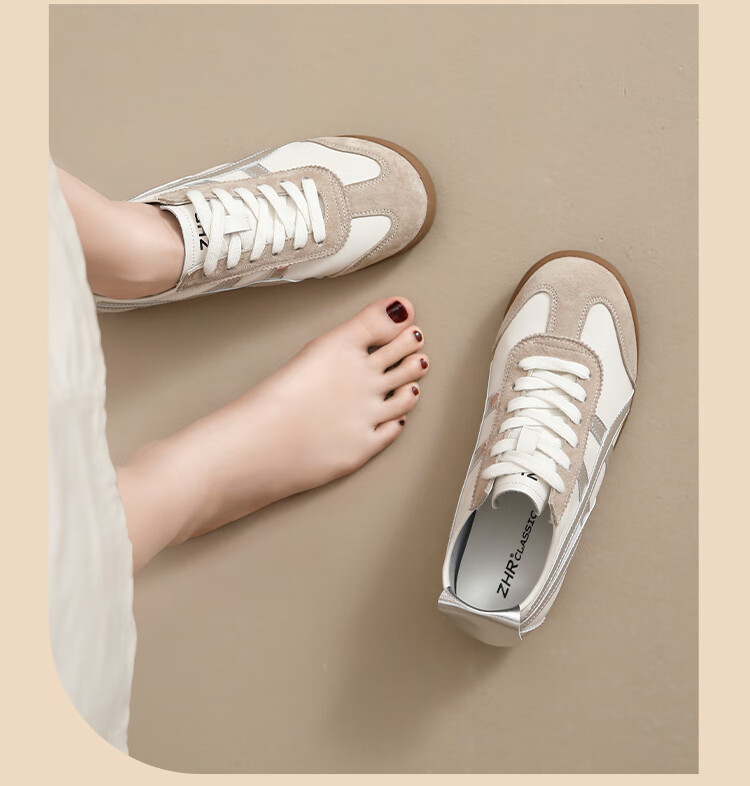 ZHR Dexun Women's Versatile Stylish Casual White Sneakers, Lightweight Flat Sports Shoes for Women, BT102, Beige Silver, Size 40 16