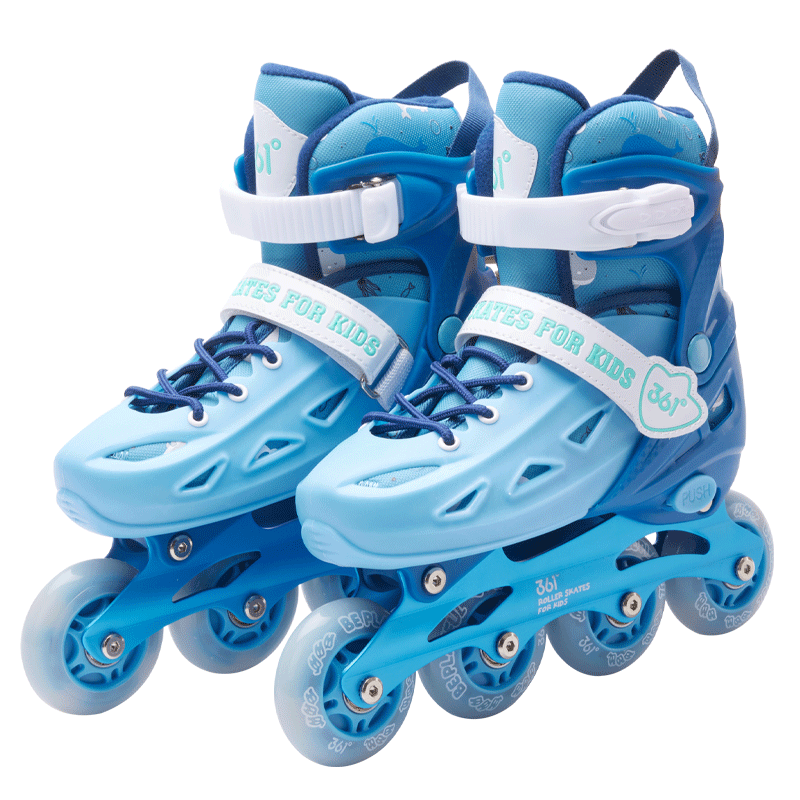 361° Children's Roller Skates for Boys And Girls, Beginner Skates for Ages 3-6 Inline Skates with Eight Wheels, Full Light-Up Design, Blue, Size S