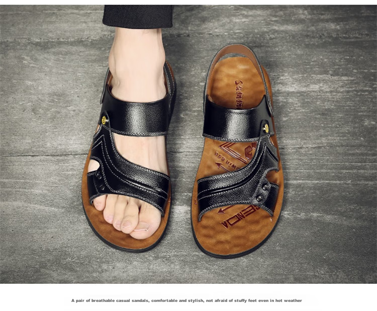 CARTELO Genuine Leather Sandals for Men, Breathable Top-Grain Leather Beach Shoes, Men's Outdoor Dual-Wear Slippers 9252 Brown Size 38 14