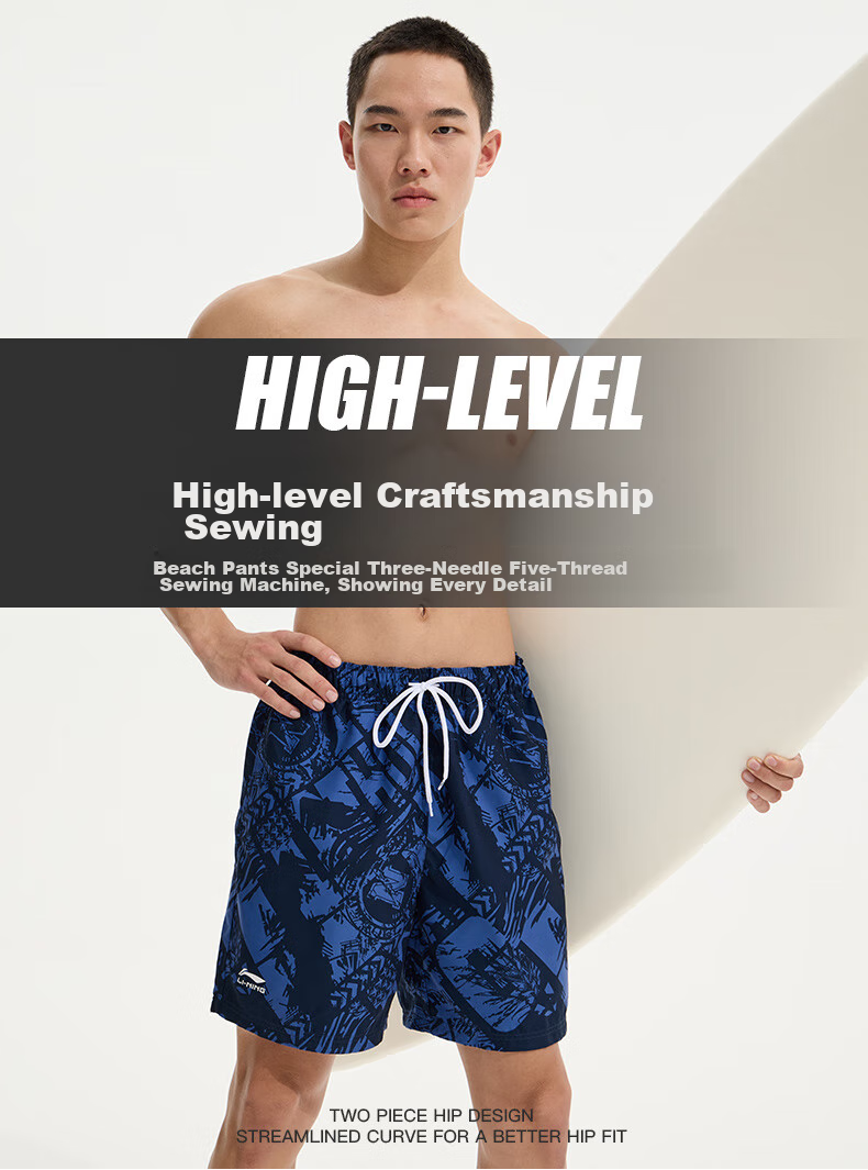 Li-Ning Swimming Trunks for Men, Quick-Drying Sports Swim Shorts, Anti-Embarrassment Knee-Length Beach Shorts, Breathable And Anti-Exposure, for Seaside Vacation, 836 Blue, Size M 7