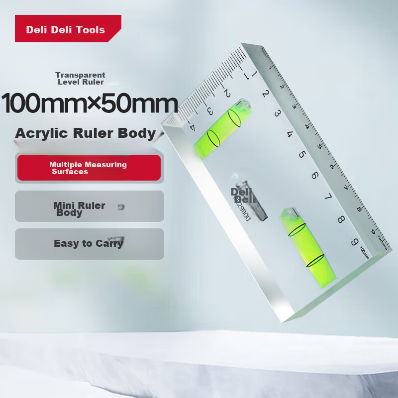 Deli Mini Spirit Level, High-Precision Level Ruler, Transparent Level Gun with 100mm Body