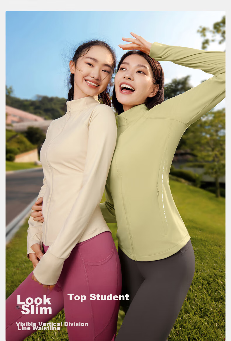 VFU Women's Sports Jacket for Cycling, Running, Outdoor Fitness, Morning Jogging, Exercise And Yoga Wear, Autumn And Winter, Roasted Milk Apricot Color, Size S 5