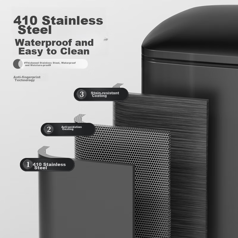 AKBK Stainless Steel Pedal Trash Can, 20L Capacity, Black with Lid, Suitable for Living Room, Kitchen, Office, And Commercial Use 2