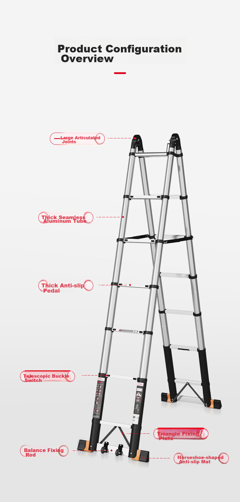 DU PONT 2nd Generation Small Cloud Ladder Household Folding Aluminum Alloy Telescopic Step Ladder 5-Step 8