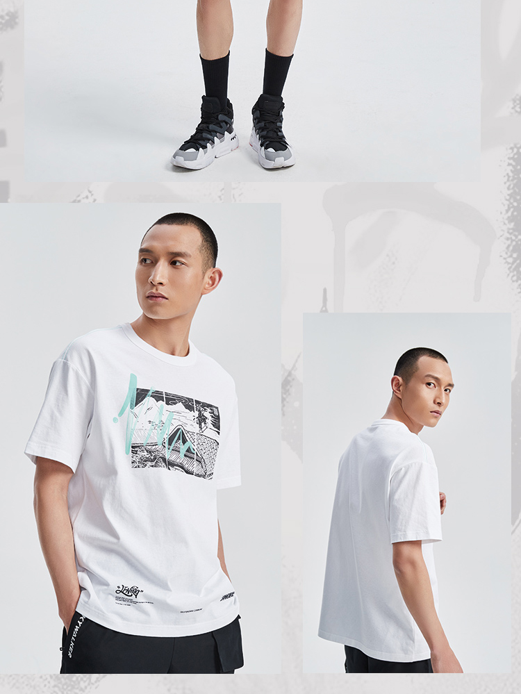 李宁t恤男装2021滑板系列男子宽松短袖文化衫ahsr085