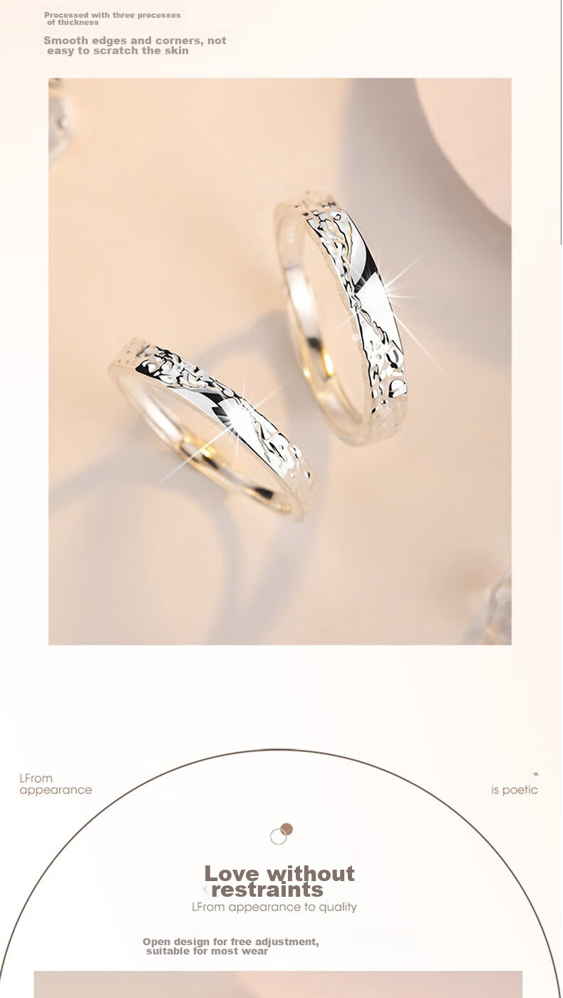 MANHE S999 Sterling Silver Couple Rings, One Pair of Engagement Diamond Rings, Adjustable Women's And Men's Birth Ring, Valentine's Day Gift 7