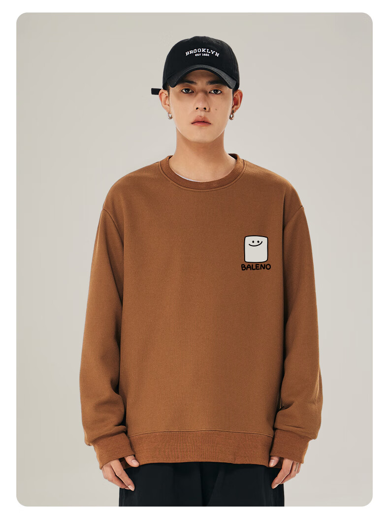 Baleno Sweatshirt for Men, Spring And Autumn Round Neck Pullover, Casual Men's Top, Heavyweight Waffle Knit Long-Sleeve Outerwear 15