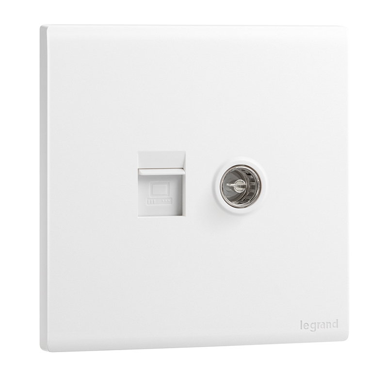 LEGRAND Switch Socket, Jianyue Series Ceramic White, 86-Type Socket, Computer + Standard TV Socket (Category Six)