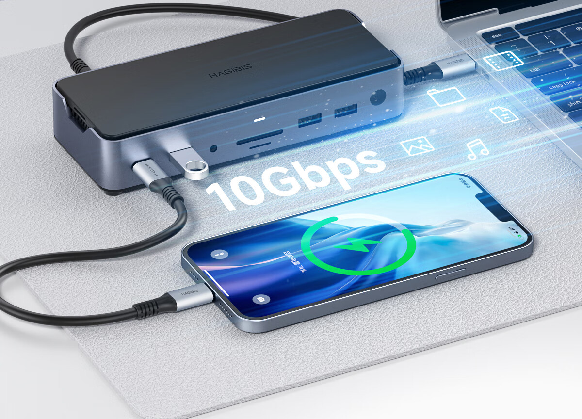 Hagibis Expansion Dock, Desktop Hub, USB Multi-Port Adapter, Type-C Hard Drive Enclosure, M.2 Expansion, Thunderbolt 4 Compatible with Apple Computers, MacBook Laptops, HDMI 9