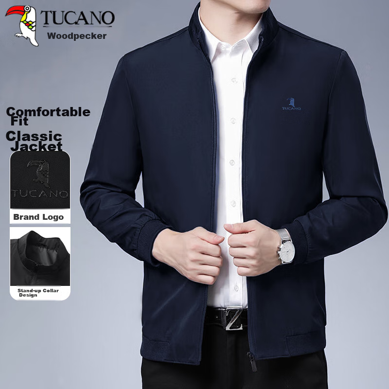 TUCANO Men's Jacket, Business Casual Executive Coat, Fashionable Classic Comfortable Versatile Windproof Outerwear, Navy Blue L
