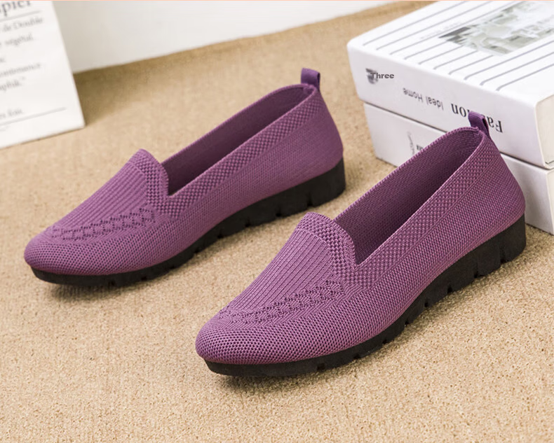Weizhi Old Beijing Cloth Shoes for Women, Fly-Knit Loafers, Polyurethane Sole Flats, Mom Shoes WZ1029 Purple 37 10
