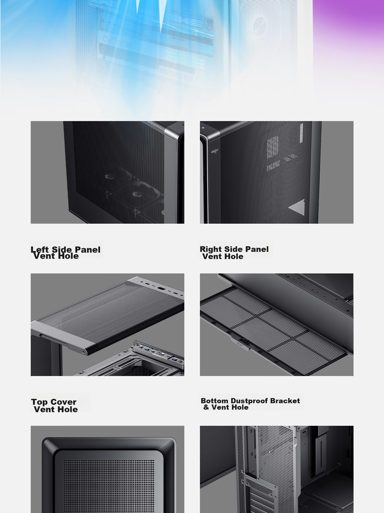 Aigo Fuyao Qianli No.1 White MESH Mesh Desktop Computer Case, Supports 360mm Water Cooling, ATX Motherboard, Airflow Chassis, Six-Sided Mesh Ventilation for Heat Dissipatio 20