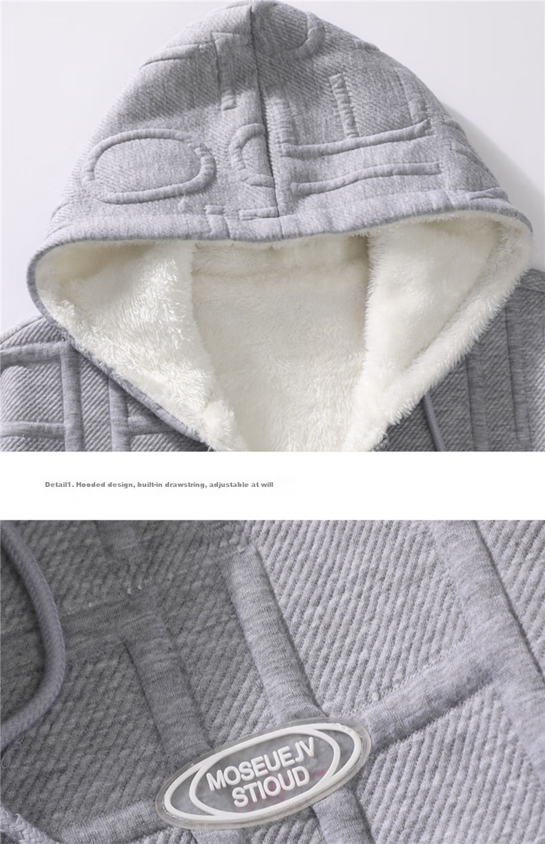 I'M DAVID Men's Autumn And Winter Jacket, Korean Style, Fleece-Lined, Thickened, Cold-Resistant, Warm, Loose-Fitting, Hooded Sports Jacket for Men, Gray, Size L 20