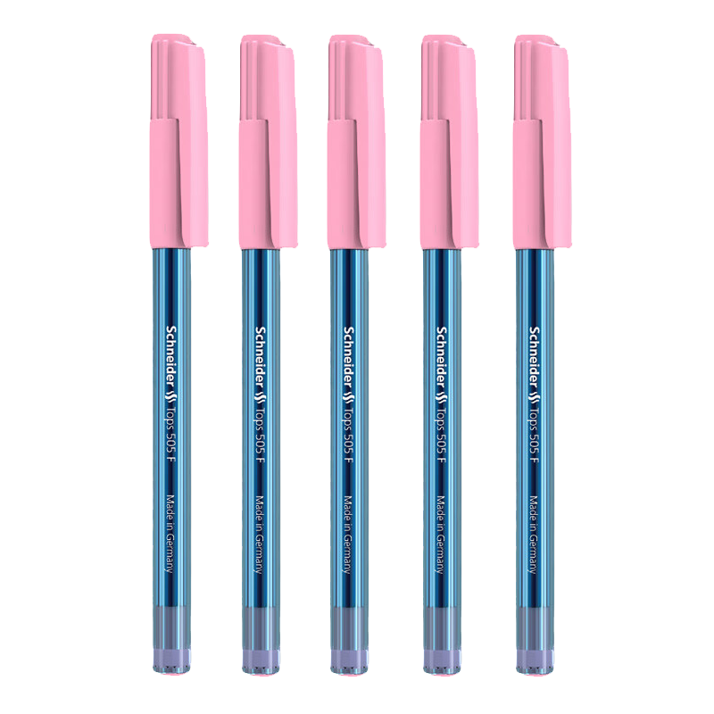 Schneider Ballpoint Pen, Large Capacity 0.5mm Bullet Tip, Transparent Candy-Colored Barrel, for Students And Daily Office Use, Pink Cap with Blue Ink, 5-Pack