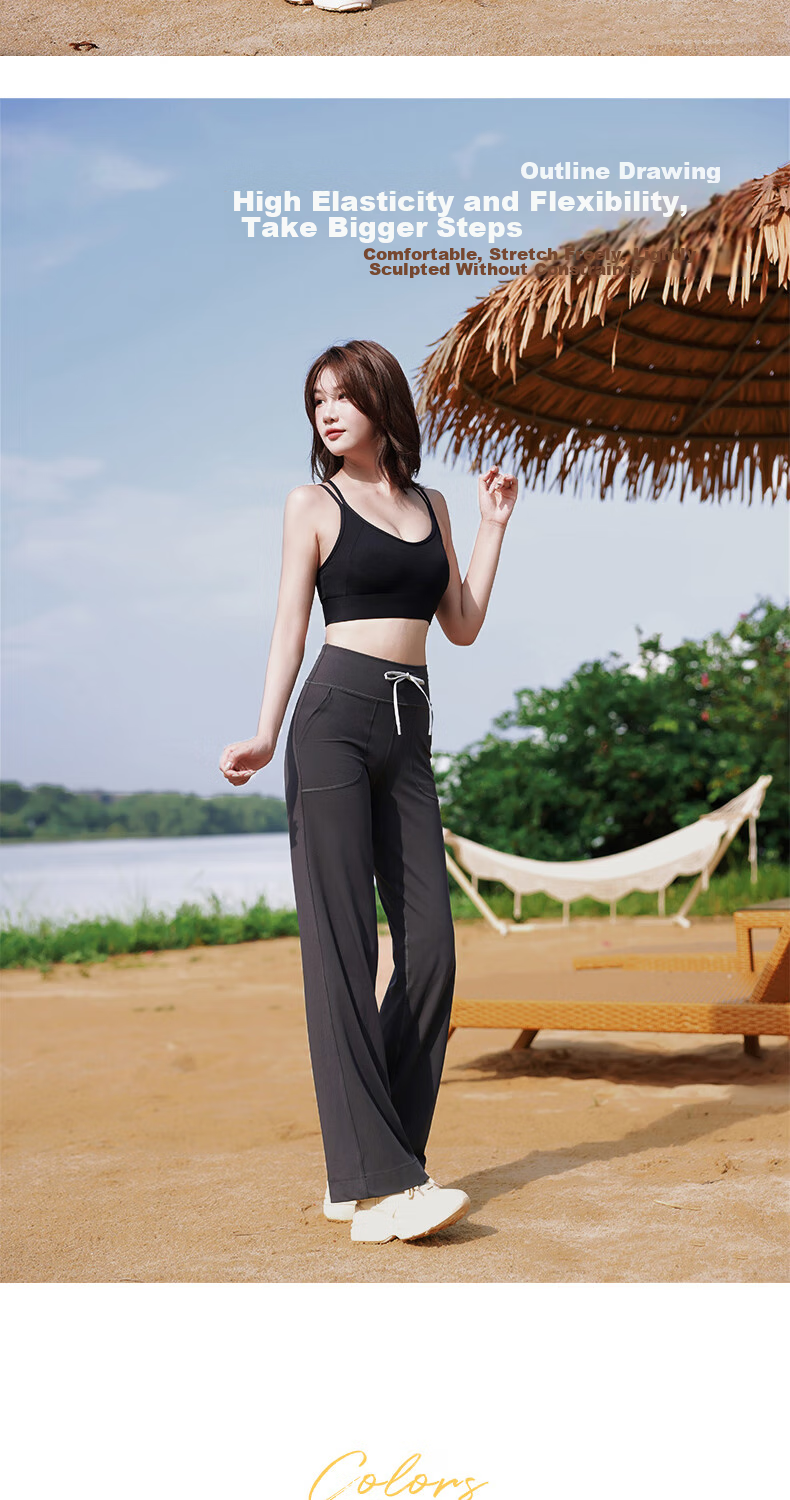 LangSha Yoga Pants for Women, High-Waisted Loose Wide-Leg Pants with Drawstring, Straight-Leg Trousers, Slimming for Running And Casual Wear, Black - Regular Style, XL 11