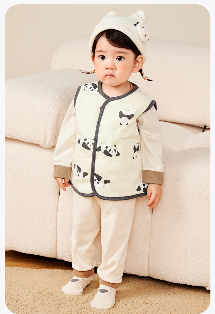 Minibala Padded Baby Warm Vest Unisex Infant Skin-friendly Printed Homewear Autumn Winter 11