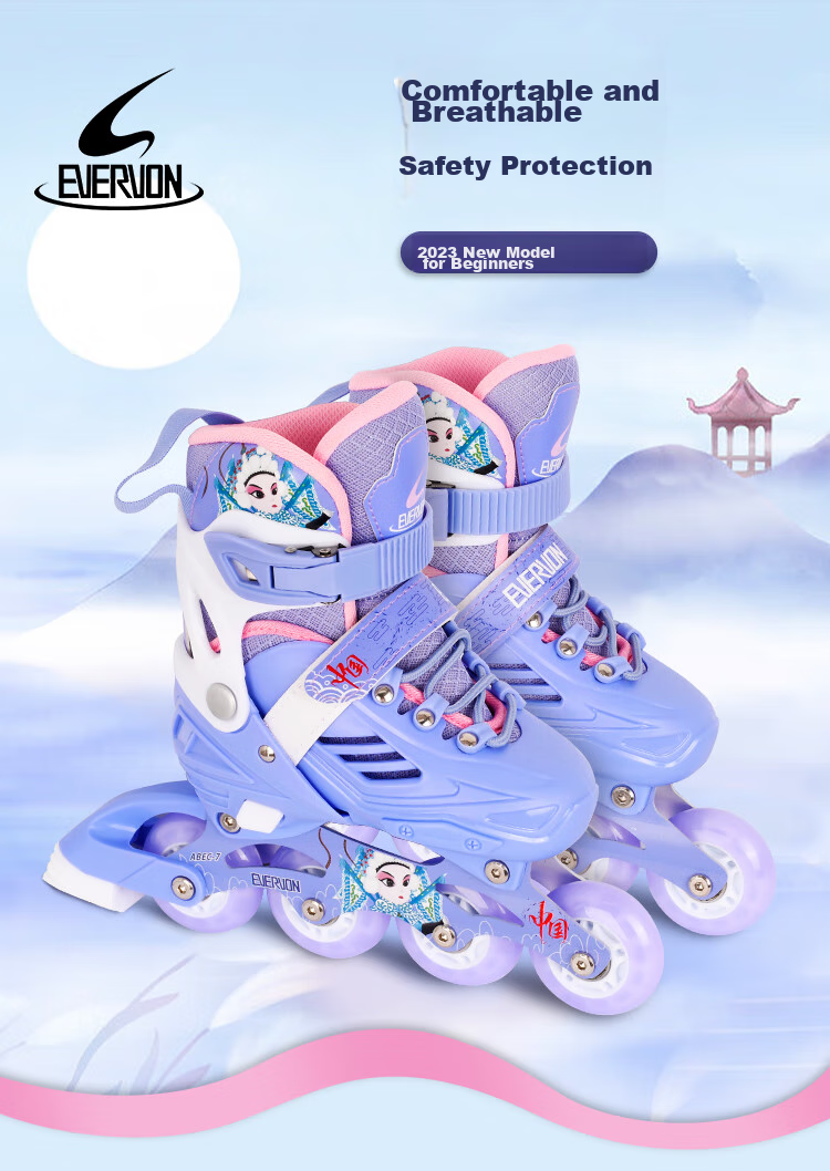 EVERVON Roller Skates for Children, Inline Skates with Full Flashing Lights 388, Free Helmet And Protective Gear, Purple, Size S (Suitable for Ages 3-6) 1