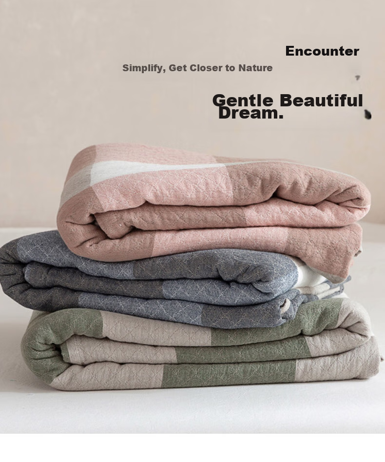 Grace Pure Cotton Class A Antibacterial Towel Blanket Nap Quilt Summer Cool Quilt Air Conditioning Quilt Gauze Blanket, 150*200cm Blue Plaid 11