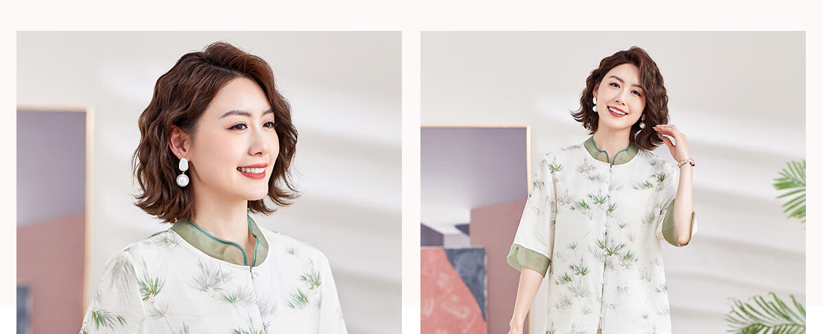 YUZHAOLIN Middle-aged and Elderly Women's Three-Quarter Sleeve Shirt Mom's Blouse Y244C1815 8