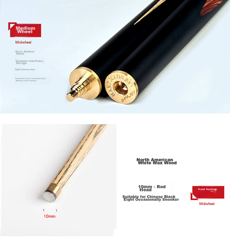 RILEY RES-180 Pool Cue, Snooker Black Eight Small Tip, Chinese Eight-Ball Medium Tip, Billiard Cue, 9.5mm 5